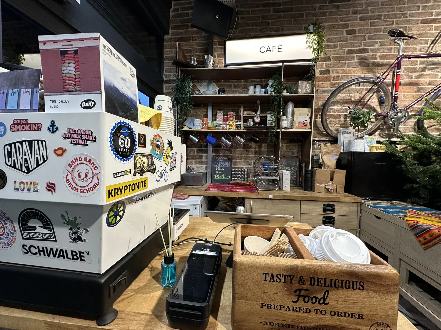 The café counter inside London Bike Studio